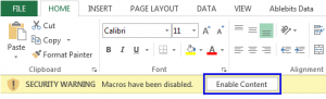 Enable content on a Spreadsheet with macros